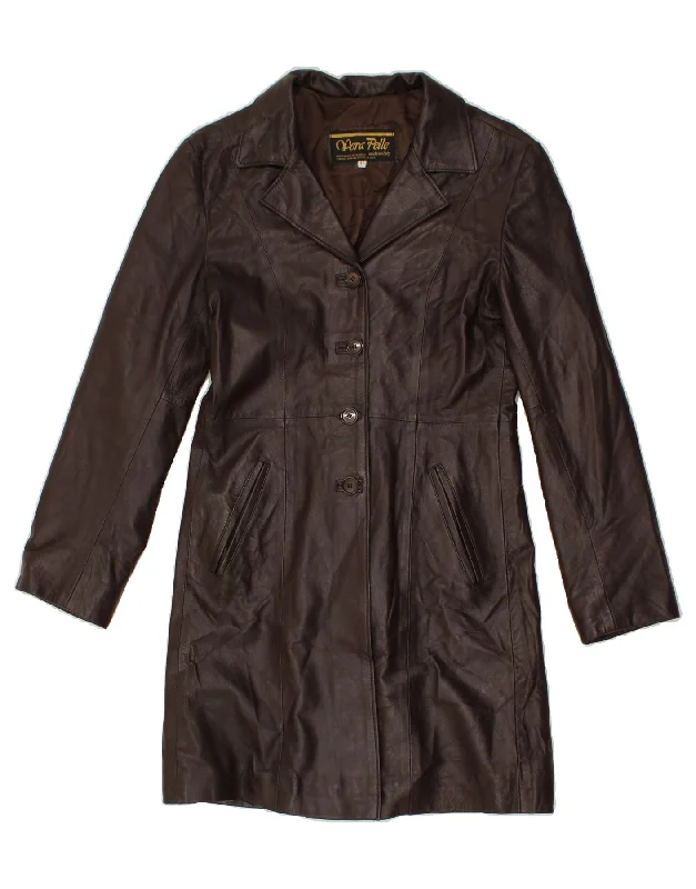 VINTAGE Womens Leather Coat IT 46 Large Brown Leather Practical Women's Multi - 