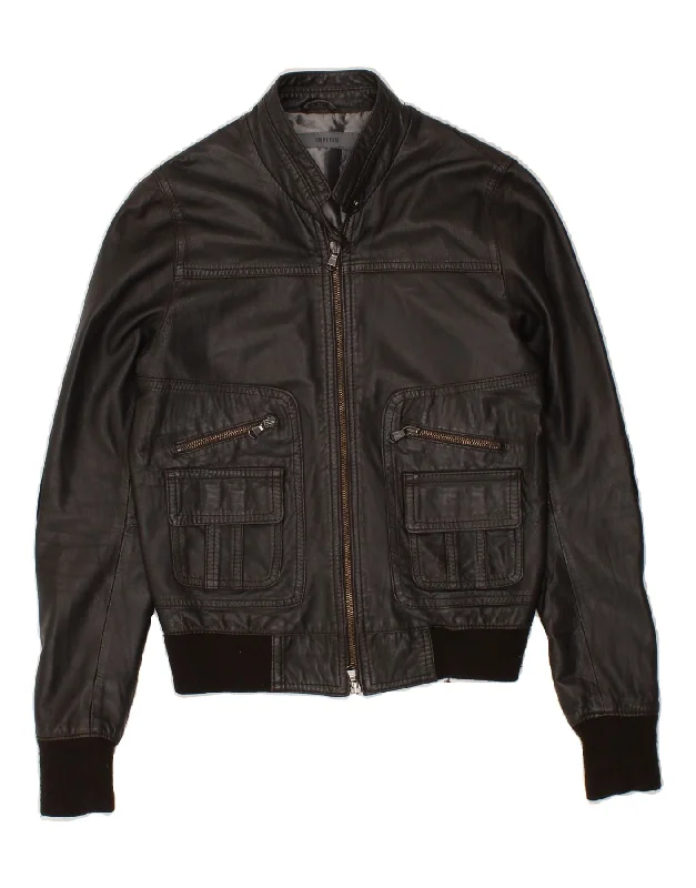 IMPERIAL Womens Leather Jacket UK 6 XS Grey Leather Confident Women's Power