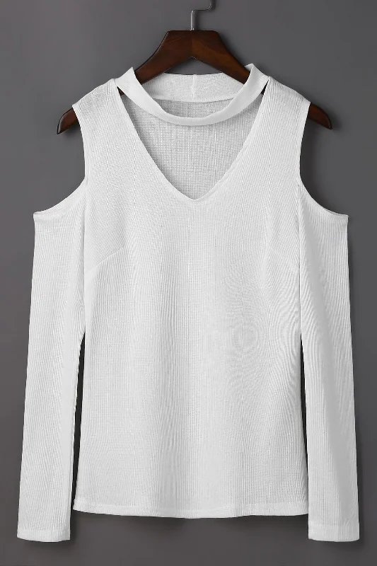 Custom V-Neck Cold Shoulder Hollow Long Sleeve Top Sleek Women's 