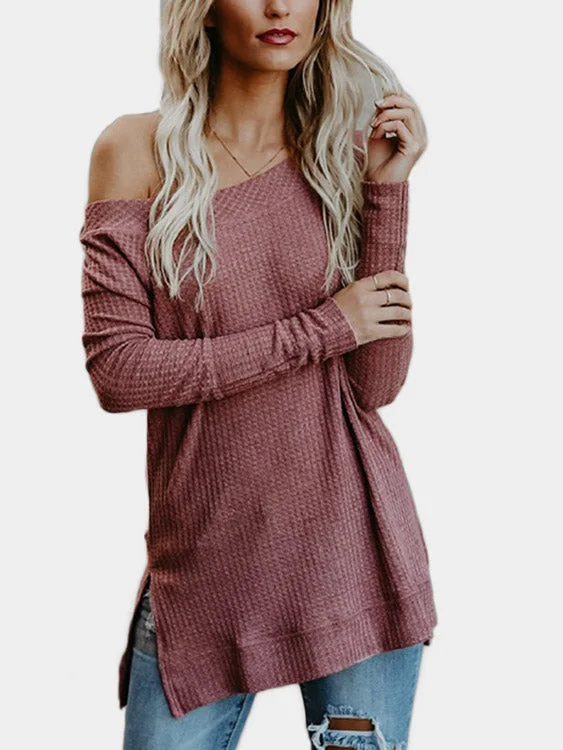 Custom Off The Shoulder Long Sleeve Knitted Top Tough Women's Military - inspired