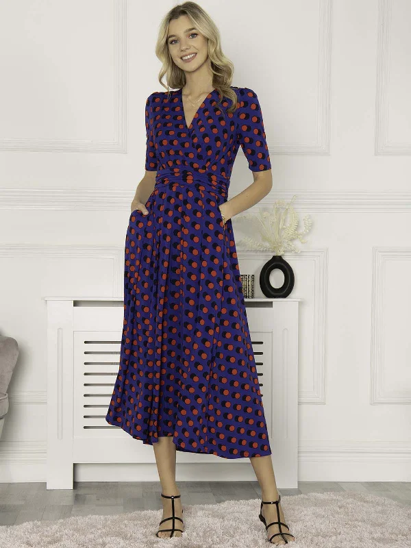 Jolie Moi Akayla Printed Jersey Maxi Dress, Blue Polka Minimalist Women's Casual