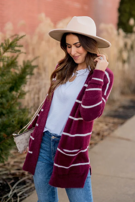 Striped Fuzzy Cardigan Sophisticated Women's 