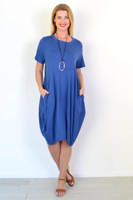 Blue Bubble Bamboo Tunic Dress Refined Women's Hand - crafted