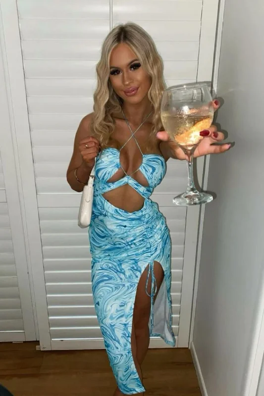 Dixie Midi Dress - Blue Swirl Bold Women's Animal Print