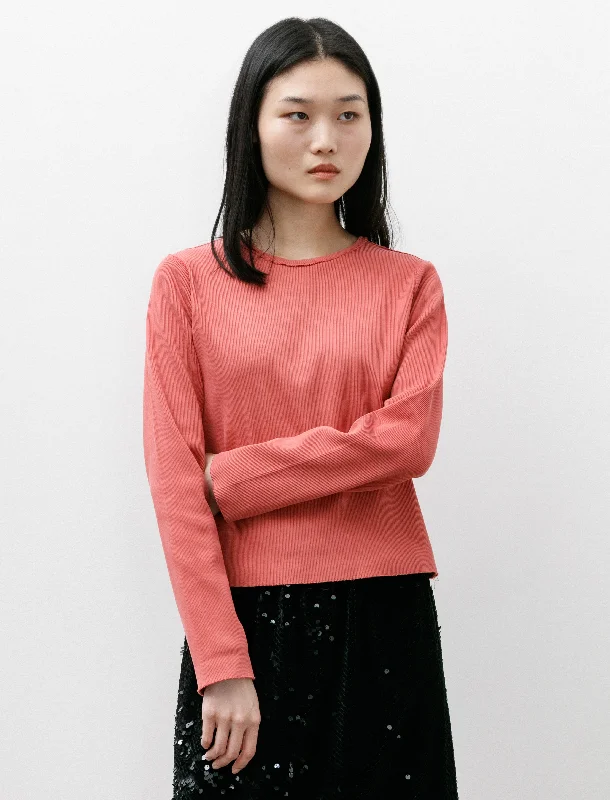 Fitted Rib T-Shirt LS Coral Refined Women's Hand - crafted