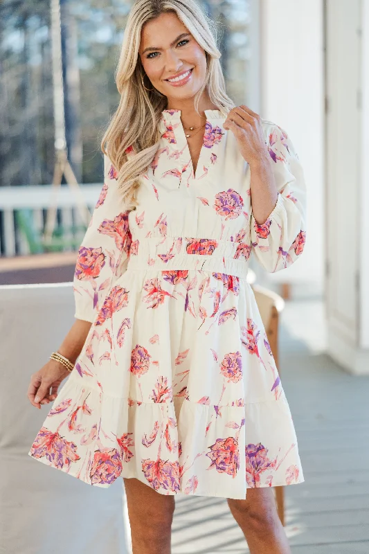 It's All Alright Cream Floral Dress Dapper Women's Bow - adorned