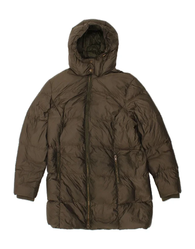 JACK WILLS Womens Hooded Padded Coat UK 14 Large  Brown Polyamide Artistic Women's Hand - painted