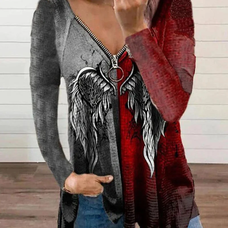 Wholesale Plus Size Clothing Fashion V-Neck Pull Animal Pattern Print Long Sleeve Top Practical Women's Multi - 