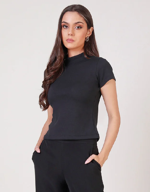 High Neck T-Shirt with Short Sleeves Edgy Women's Punk