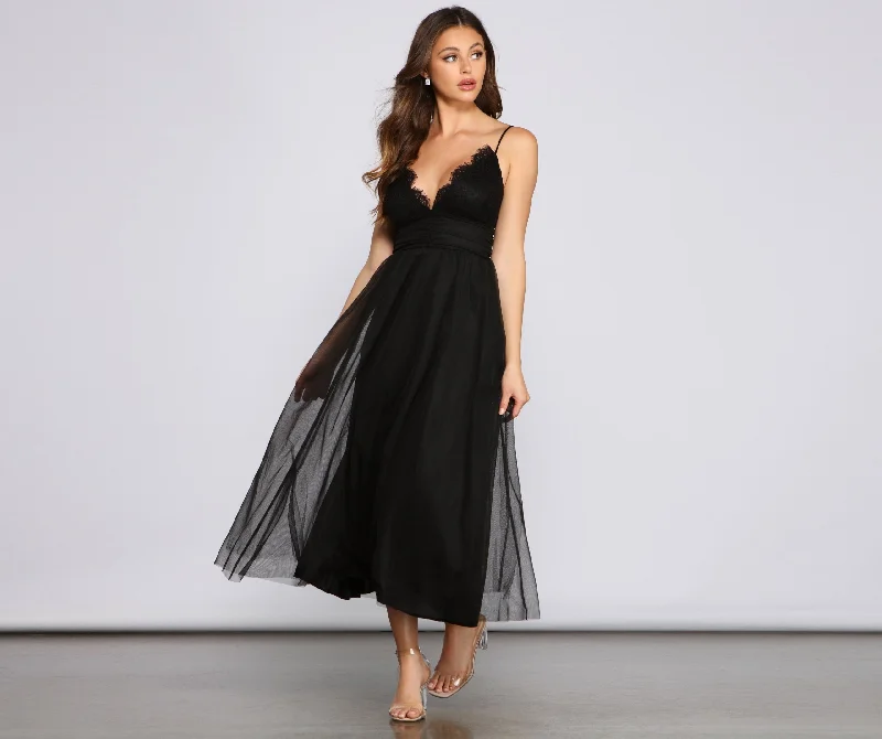 Poppy Formal Scalloped Charming Lace A-Line Dress Casual Women's Loose - fitting