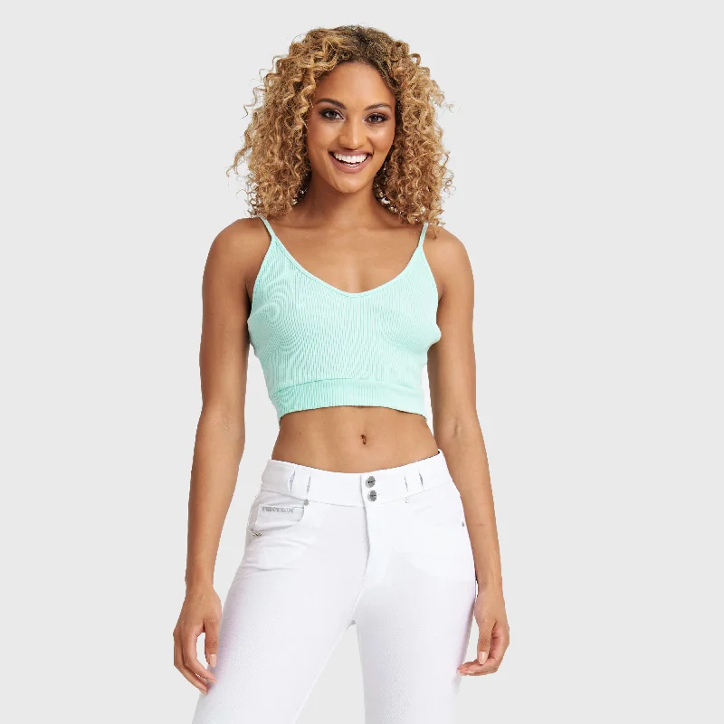 Cotton Ribbed Crop - Aqua Laid - back Women's Vibe