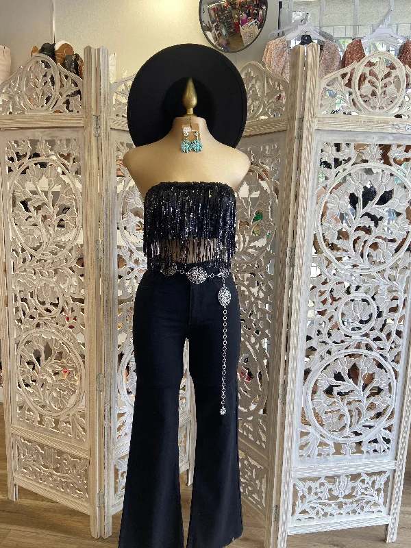 Fringe Black Sparkle Top Modern Women's 