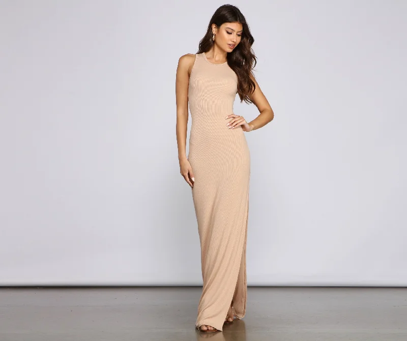 Chic High-Slit Stylish Basic Maxi Dress Modern Women's Tech