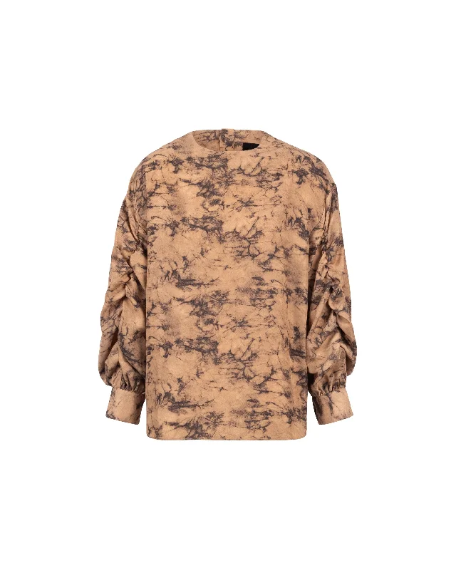 Overall Print Gather Sleeve Blouse British Gentlewoman Style