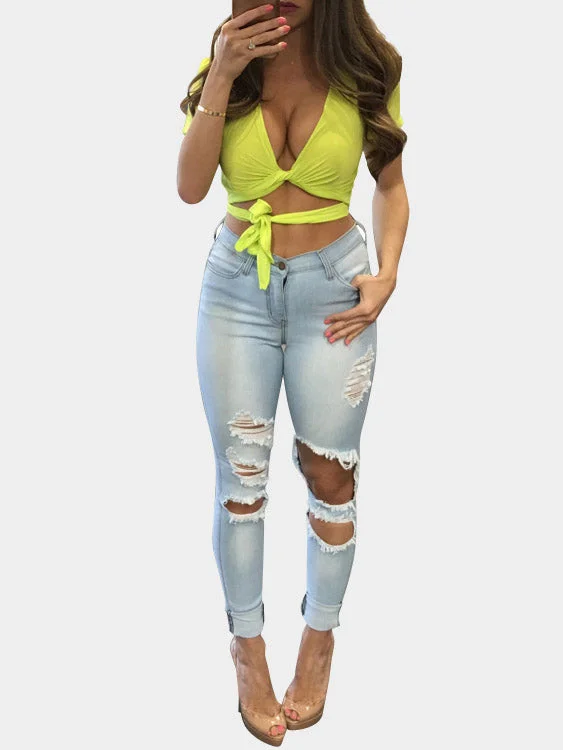Custom V-Neck Half Sleeve Yellow T-Shirts Refined Women's 