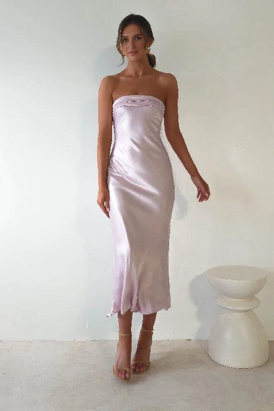 Lucia Soft Satin Slip Midi Dress | Pastel Pink Preppy Women's College