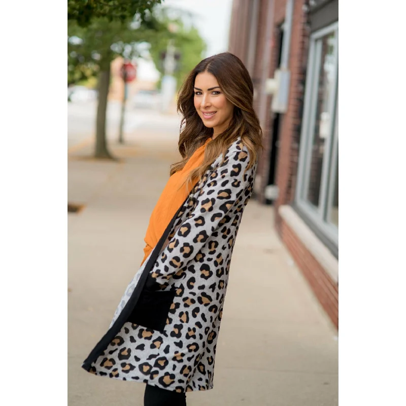 Leopard Solid Trim Tunic Cardigan Cool Women's Skate