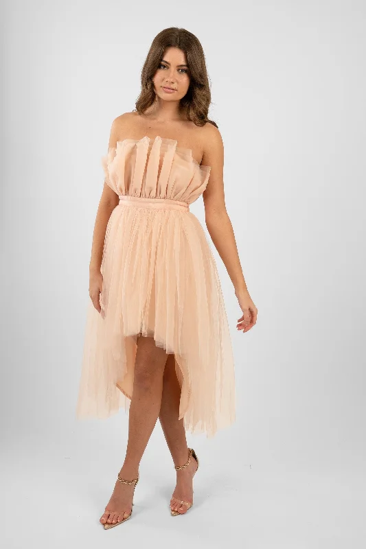 Nidha High Low Tulle Dress in Nude Earthy Women's Hemp - based
