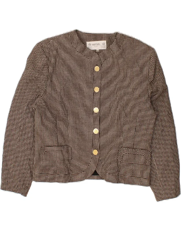 VINTAGE Womens 5 Button Blazer Jacket UK 16 Large Grey Houndstooth Trendy Women's 