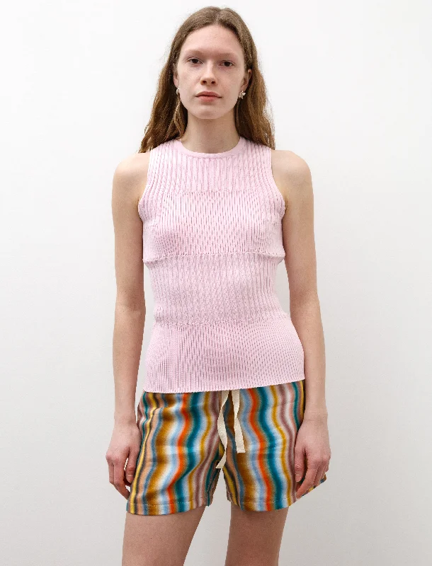 Fluted Sleeveless Top Pastel Pink Earthy Women's Hemp - based