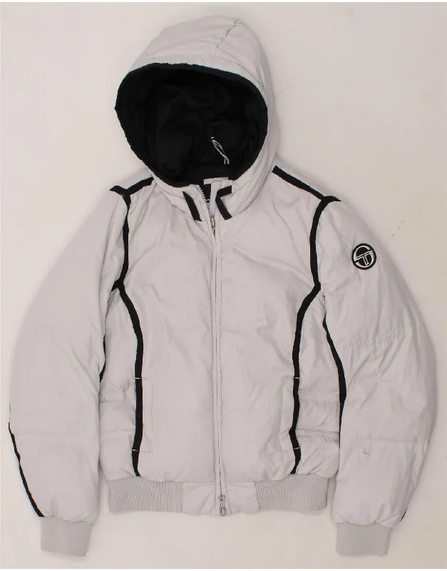 SERGIO TACCHINI Womens Hooded Padded Jacket IT 42 Medium Grey Polyester British Gentlewoman Style SERGIO TACCHINI Womens Hooded Padded Jacket IT 42 Medium Grey Polyester British Gentlewoman Style