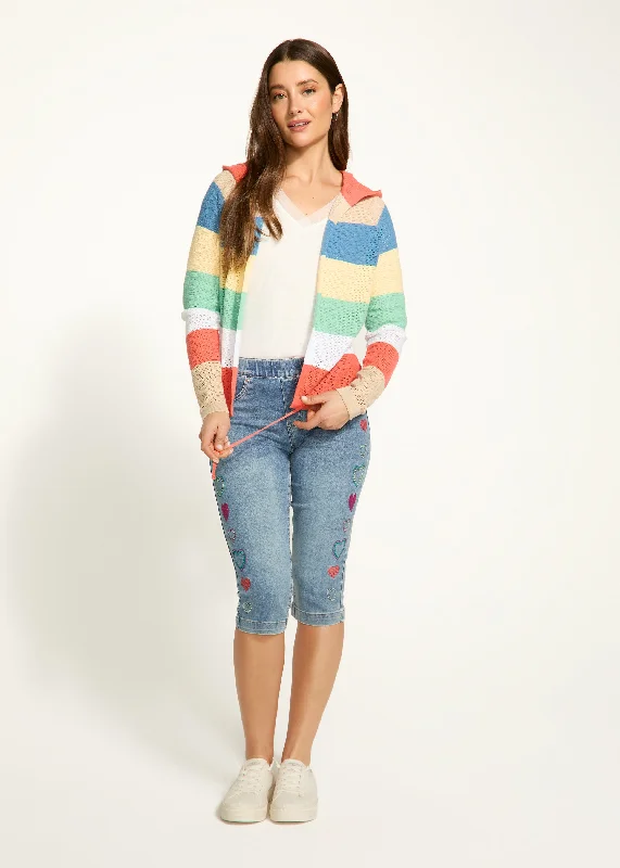 Striped Pointelle Hooded Cardigan, Parasol Stripe Dynamic Women's High - energy