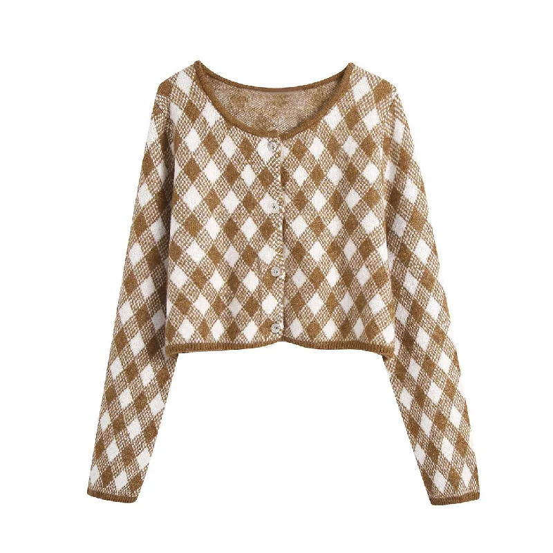 Autumn lozenged women's cardigan jacket  1355 Sophisticated Women's Tailored