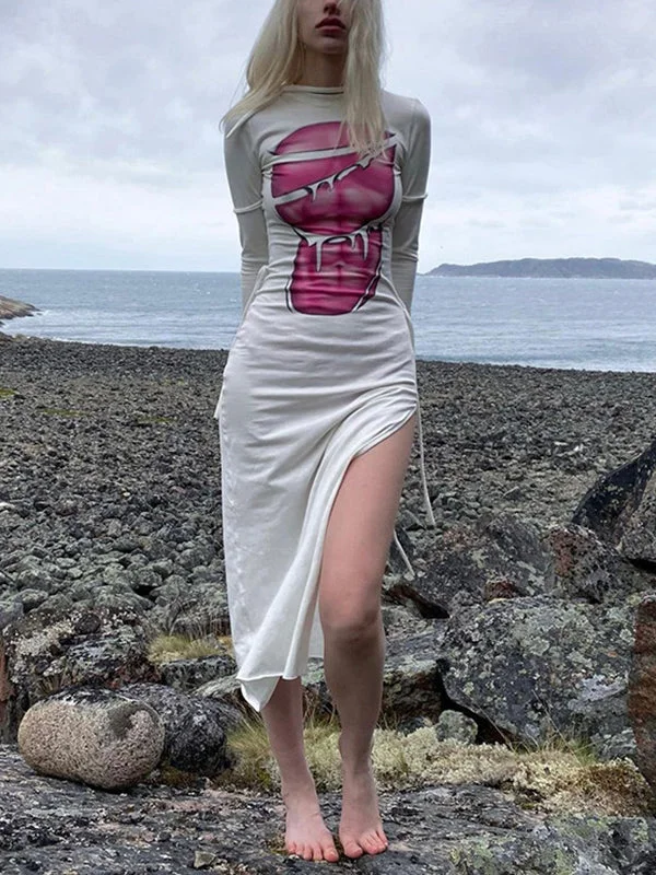 Tie Strap Slit Long Sleeve Maxi Dress Adventure