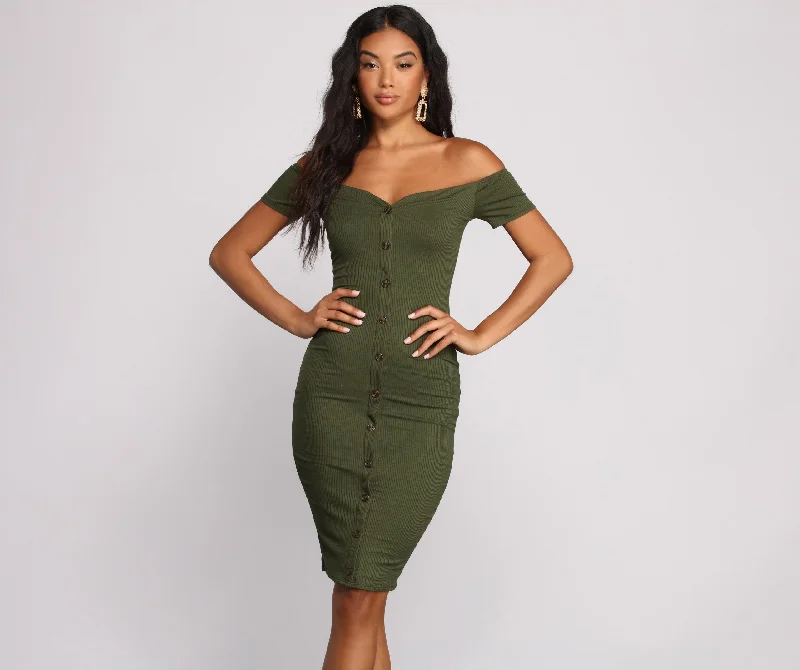 All Buttoned Up Off Graceful The Shoulder Midi Dress Athletic Women's 