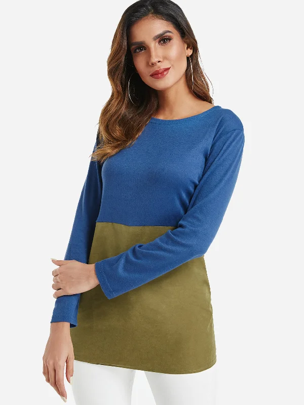 Custom Round Neck Colorblock Long Sleeve T-Shirts Dynamic Women's High - energy