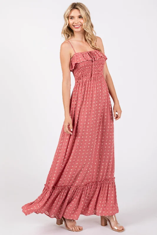 Mauve Smocked Sleeveless Floral Maxi Dress performance