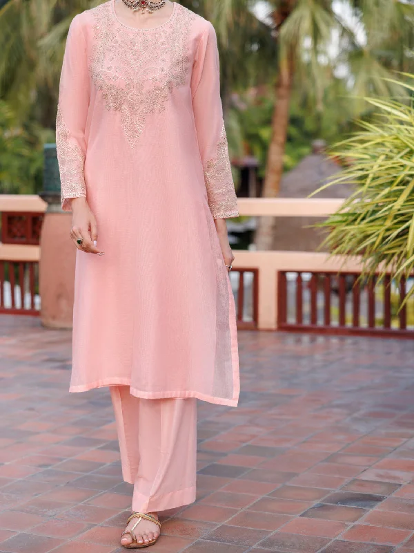 Pink Khaddi Net Tunic - AL-LK-1034 Classic Women's Pin - striped
