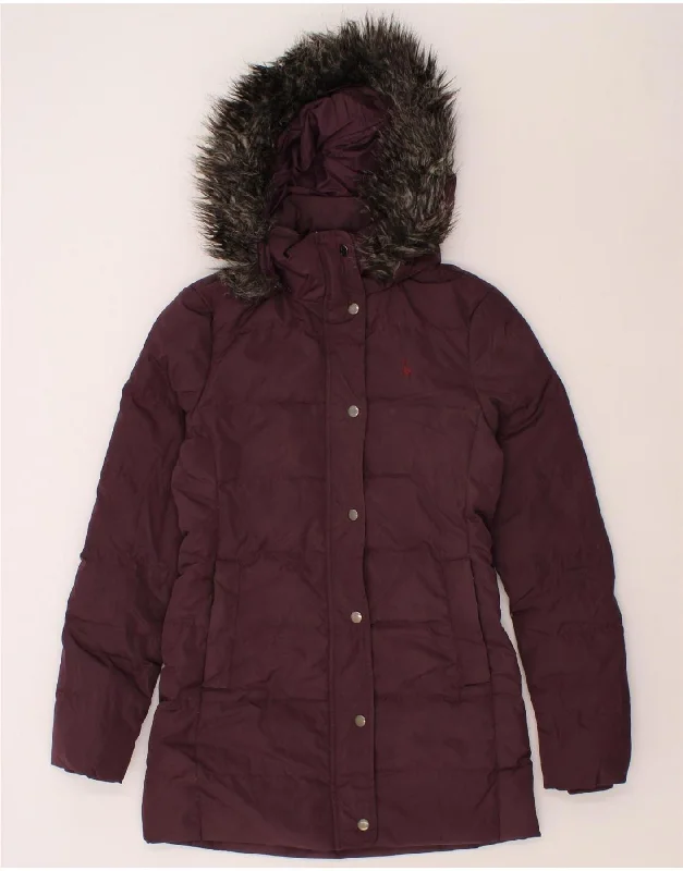 JACK WILLS Womens Hooded Padded Coat UK 8 Small Burgundy Polyester Cool Women's Distressed