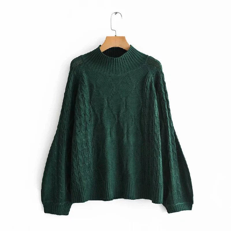 Autumn diamond reticulate women's sweater  1346 Disco