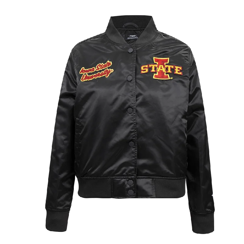 NCAA IOWA STATE UNIVERSITY CLASSIC SATIN JACKET (BLACK) Relaxed Women's 