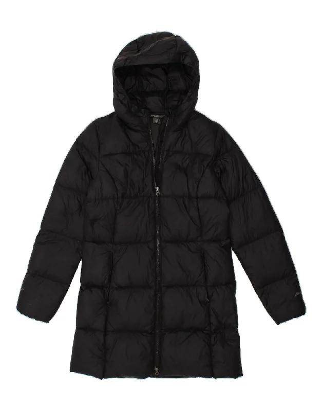 EDDIE BAUER Womens Hooded Padded Coat UK 10 Small Black Nylon Feminine Women's Soft 