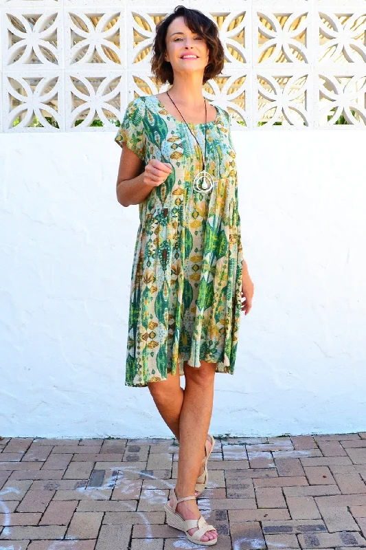 Abstract Green Pintuck Pleats Tunic Dress garde