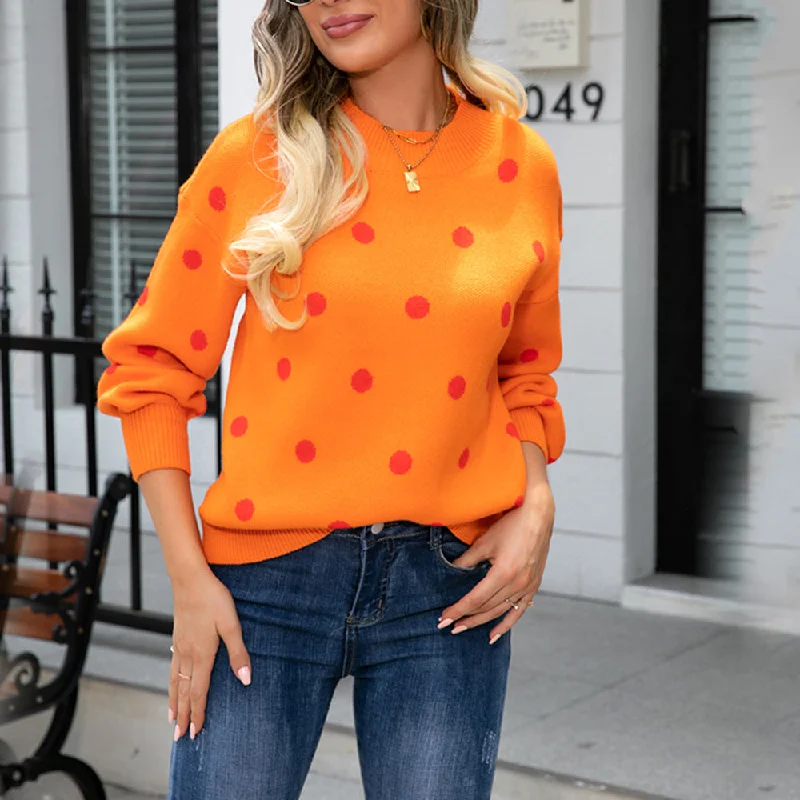 Casual Long Sleeve Dot Printed Crew Neck Sweater Wholesale Womens Tops Cozy Women's Winter