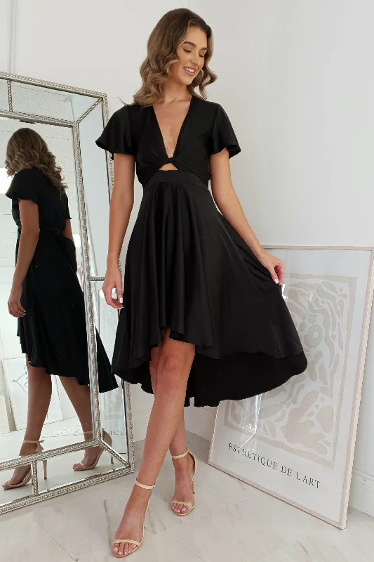 Maleri Satin Midi Dress | Black Practical Women's Quick - dry