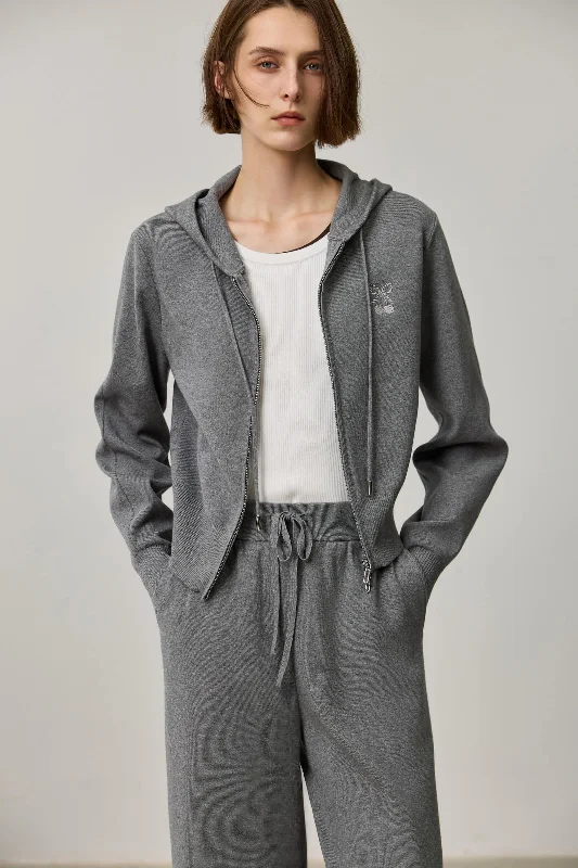 LILY Grey Embroidered Knit Cardigan Cool Women's Skate