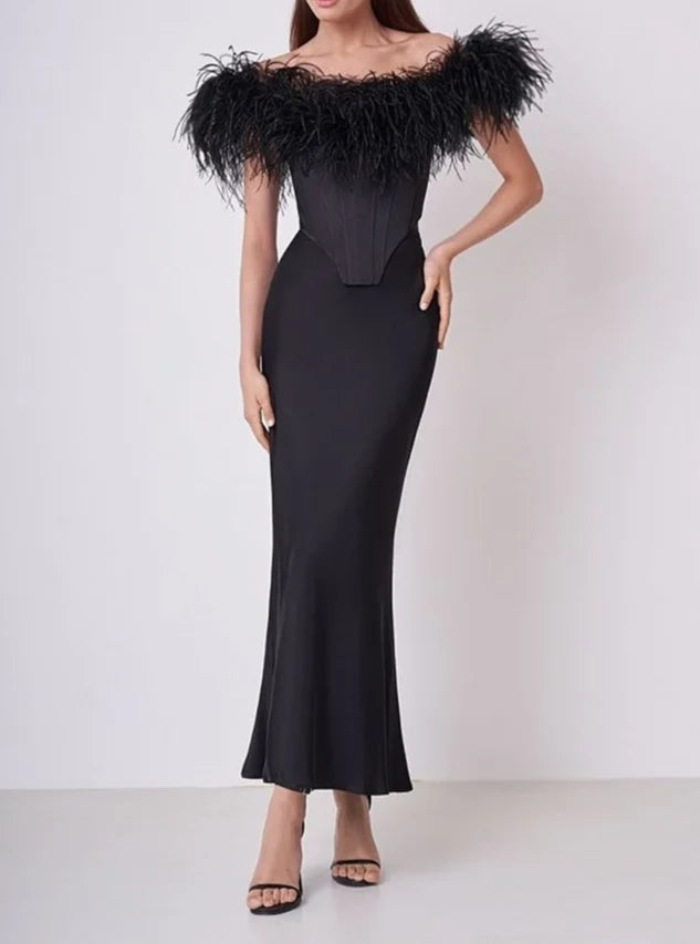 A&A Luxe Feather Bandage Corest Skirt Two Piece Set Traditional Women's 