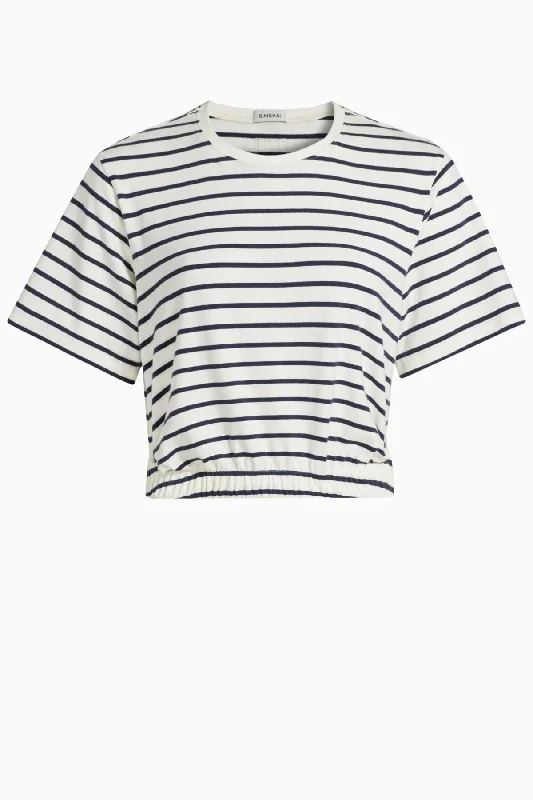 Simkhai Jojo Cropped T-Shirt - Navy Stripe Bold Women's Statement