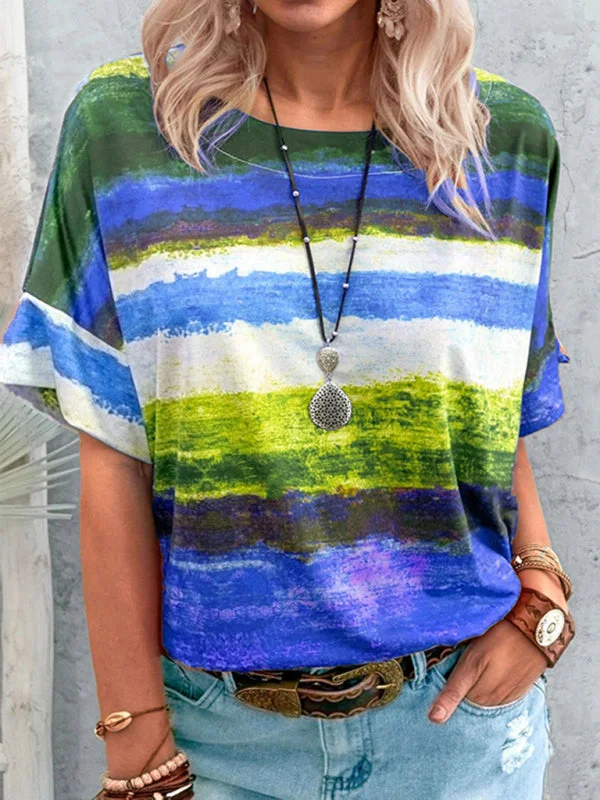 Women's Gradient Color Contrast Short Sleeve T-shirt Country