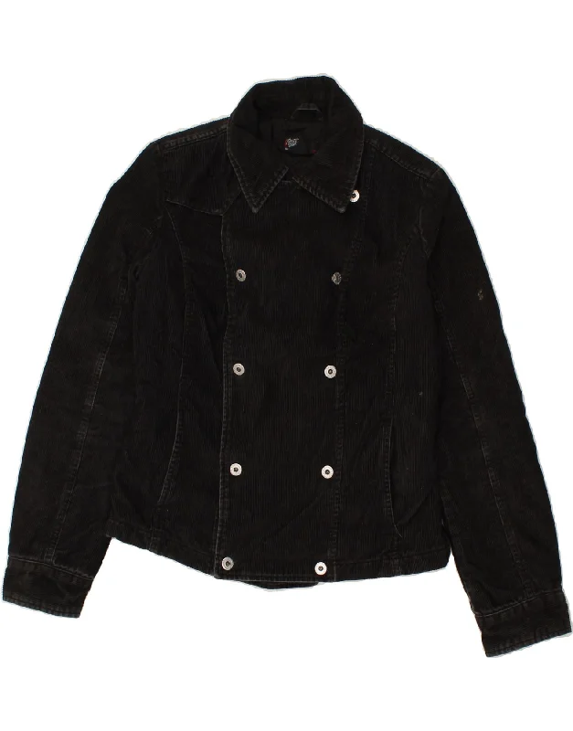 DIESEL Womens Double Breasted Corduroy Jacket UK 14 Large Black Cotton Contemporary 