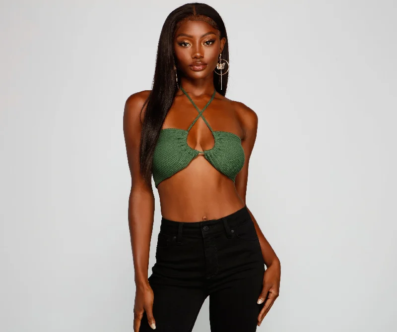 Bold Ribbed O-Ring Bandeau Vintage Women's 1970S 