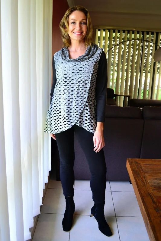 Grey Holly Fold Over Front Tunic Top Sleek Women's 