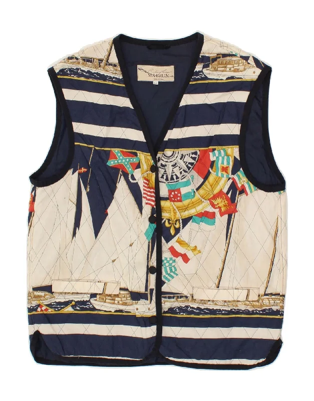 MABRUN Womens Graphic Quilted Gilet IT 44 Medium Navy Blue Cupro Nautical Youthful Women's Anime - inspired MABRUN Womens Graphic Quilted Gilet IT 44 Medium Navy Blue Cupro Nautical Youthful Women's Anime - inspired