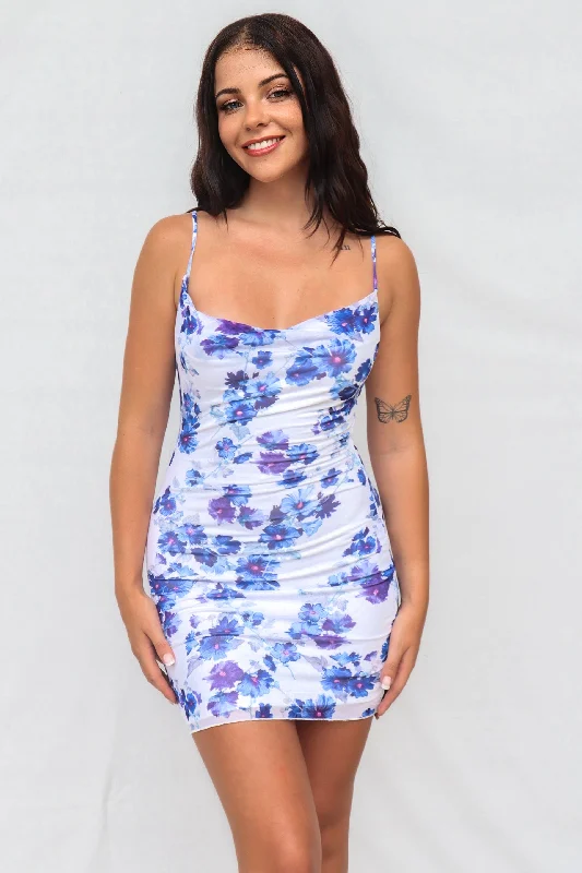Angelyn Mini Dress - Blue Floral Sharp Women's Italian