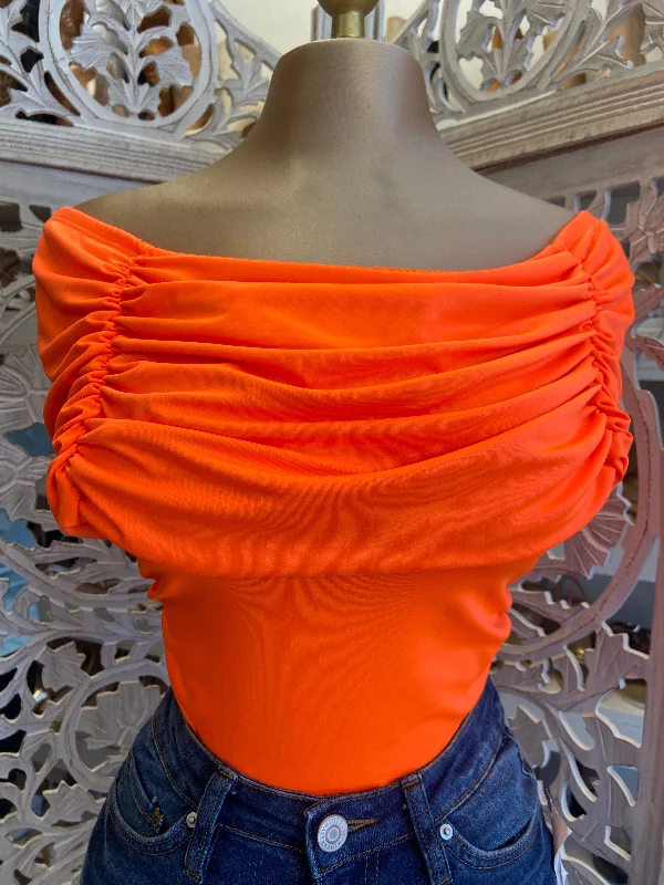 Orange Off Shoulder Top Dynamic Women's High - energy