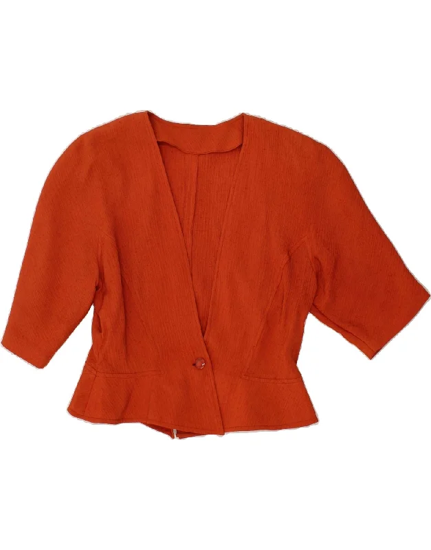 VINTAGE Womens Short Sleeve 1 Button Blazer Jacket UK 12 Medium Orange Casual Women's Japanese VINTAGE Womens Short Sleeve 1 Button Blazer Jacket UK 12 Medium Orange Casual Women's Japanese